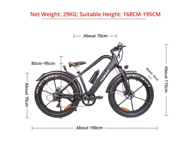 Bicicletă electrică NAKTO Direwolf 350 W, 48V10ah Baterie litiu, cutie de viteze-6 26 * 4.0 Fat Tire B
